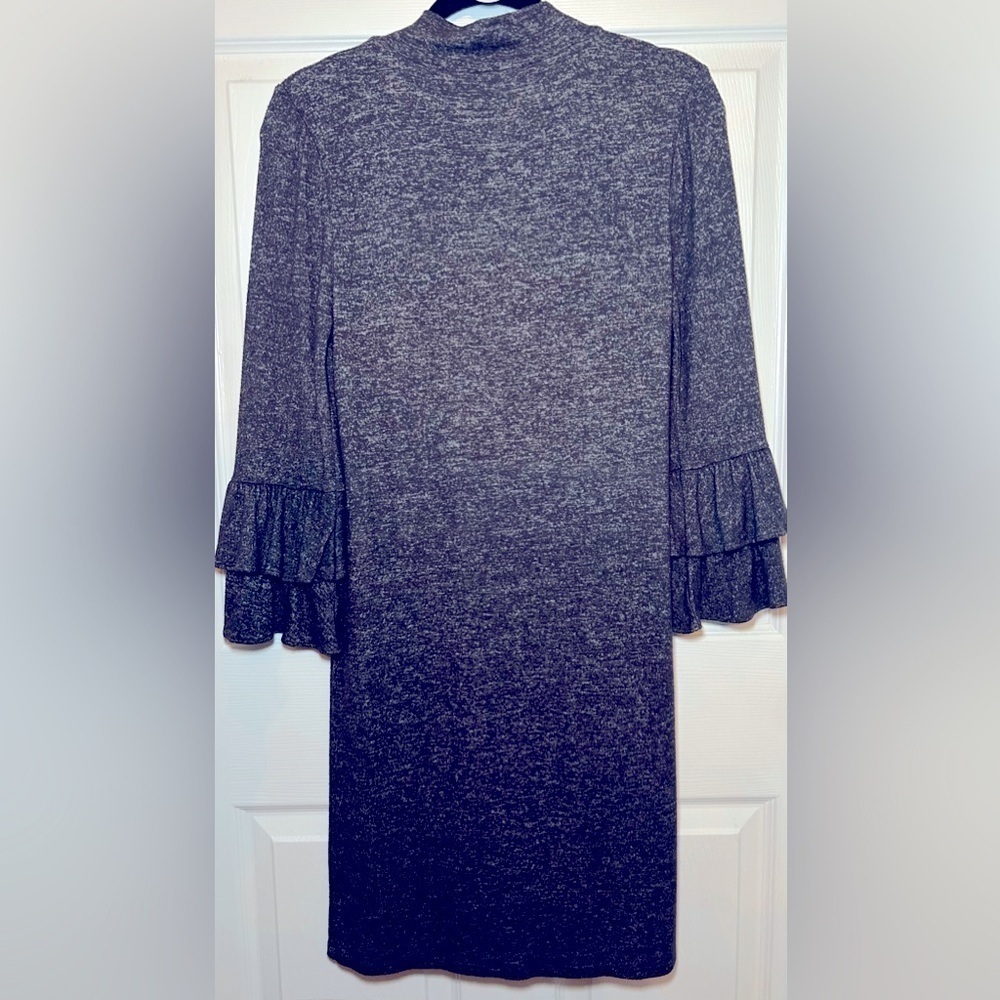 WHITE HOUSE BLACK MARKET Bell-Sleeve Knit Turtleneck Dress- Grey/Silver Size XS
